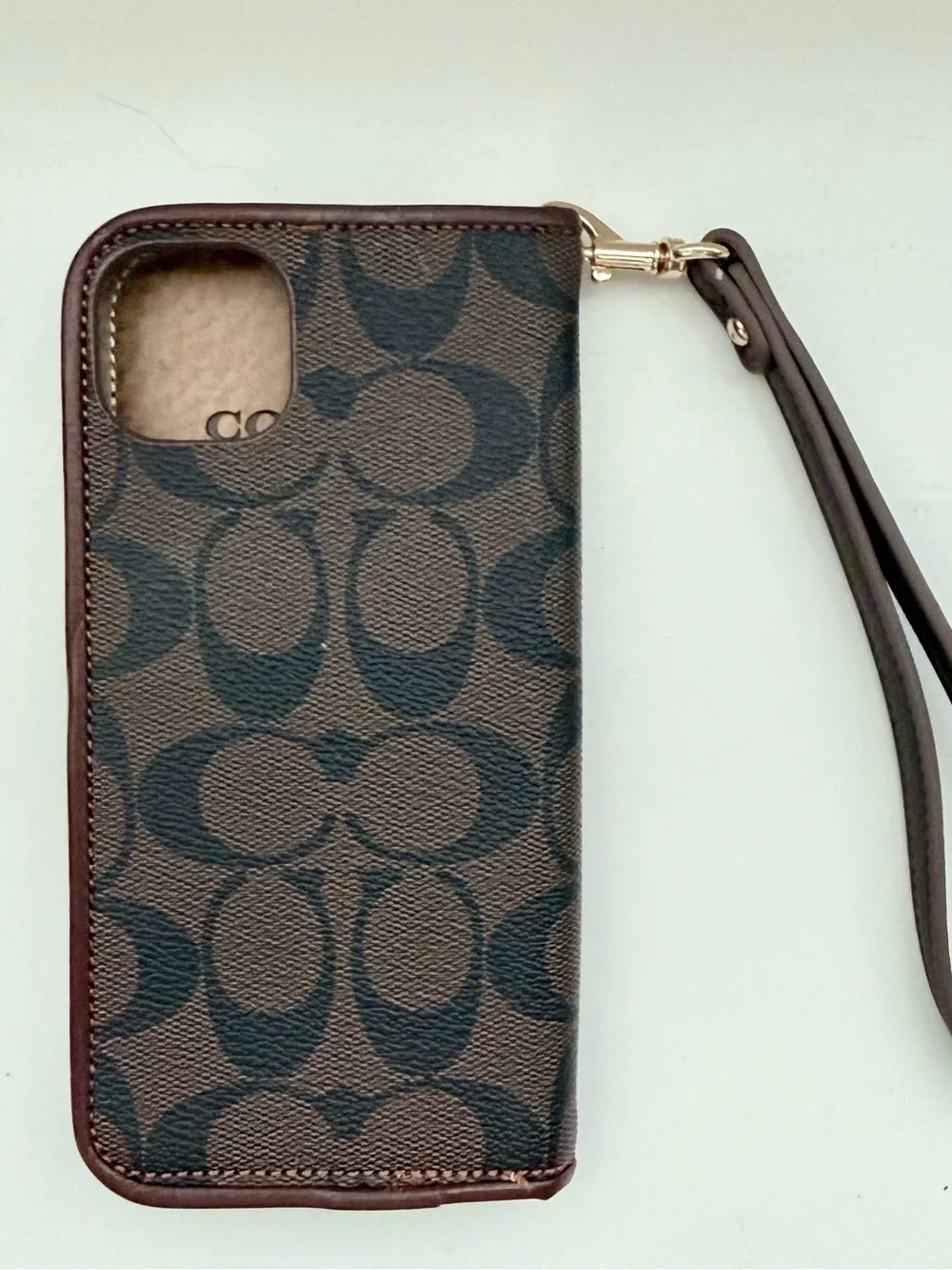 Coach Signature Zip Wristlet Wallet in Brown with Gold Plate